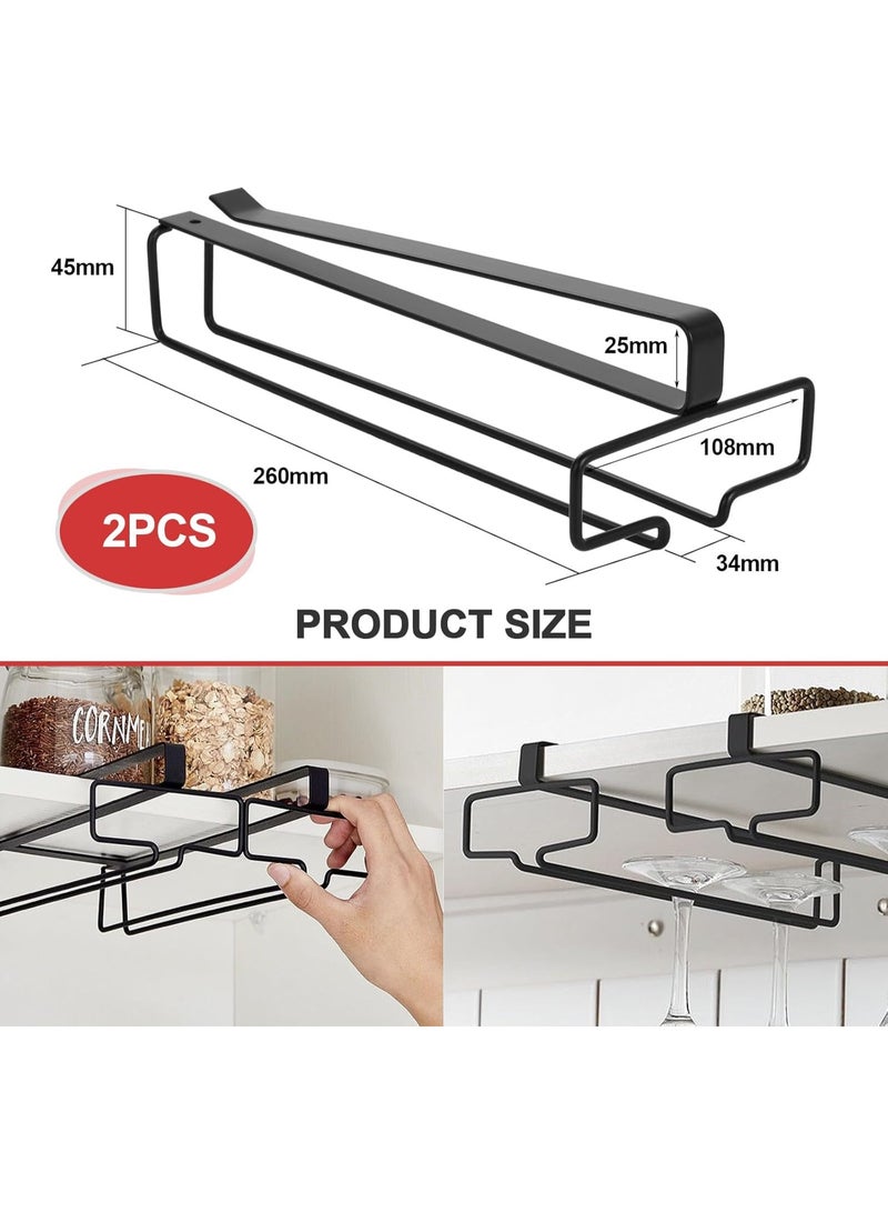 2pcs Wine Glass Racks Under Cabinet, Hanging Stemware Rack Holder, Champagne Goblets Storage Organiser, Wine Glass Holder for Bar Kitchen (Black) - Image 2